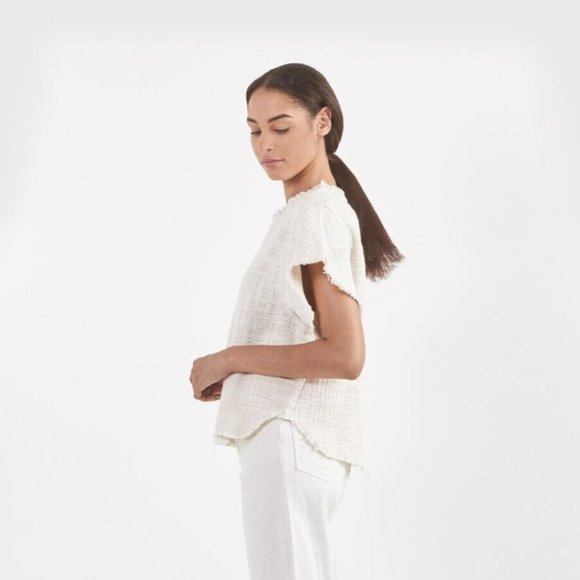 IRO Dorothy Tweed Blouse Top Cotton Cozy Oversized Short Sleeve L-42 New 211023 - Picture 2 of 8